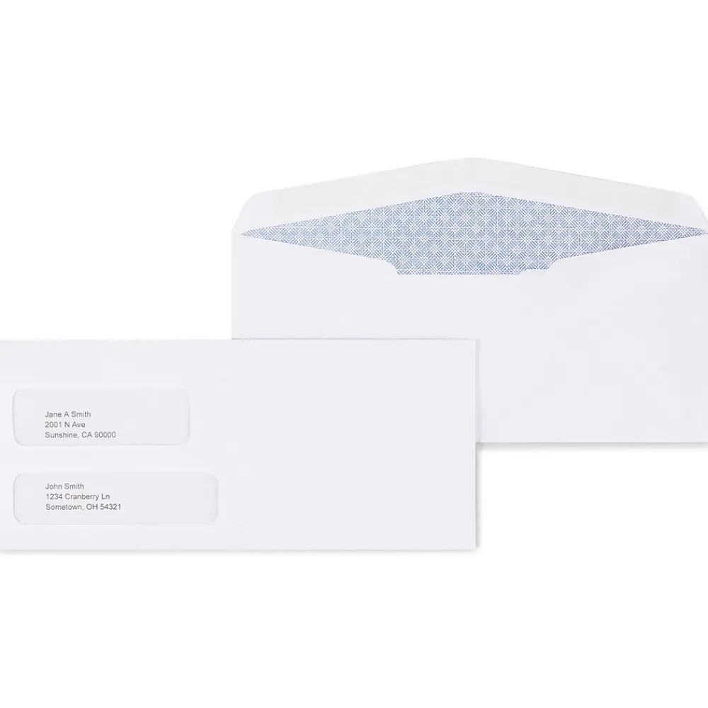 New Staples Security Tinted #10 Double Window Envelopes, 4 1/8" x 9 1/2", White, 500/Box (ST20137)