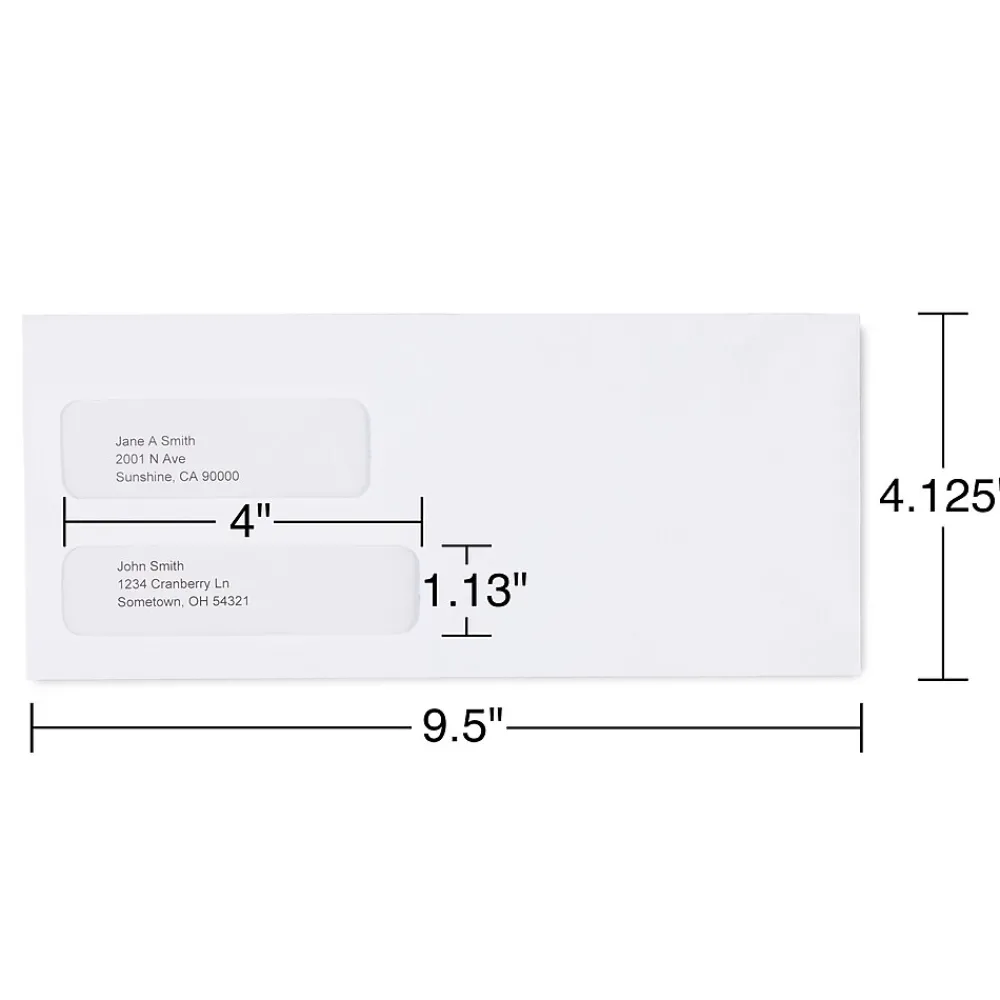 New Staples Security Tinted #10 Double Window Envelopes, 4 1/8" x 9 1/2", White, 500/Box (ST20137)