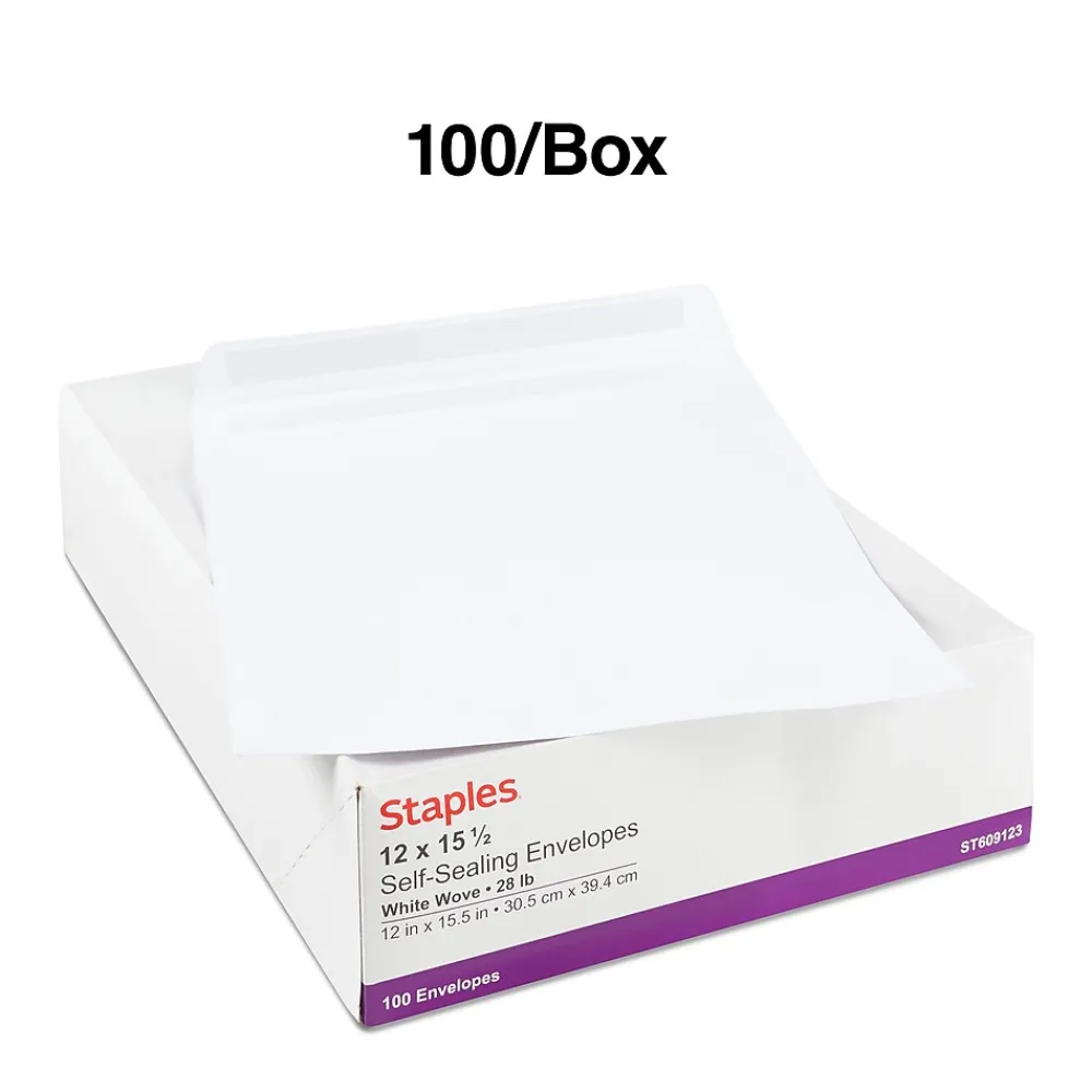 Discount Staples Self Seal Catalog Envelopes, 12" x 15.5", White, 100/Box (609123/73142)