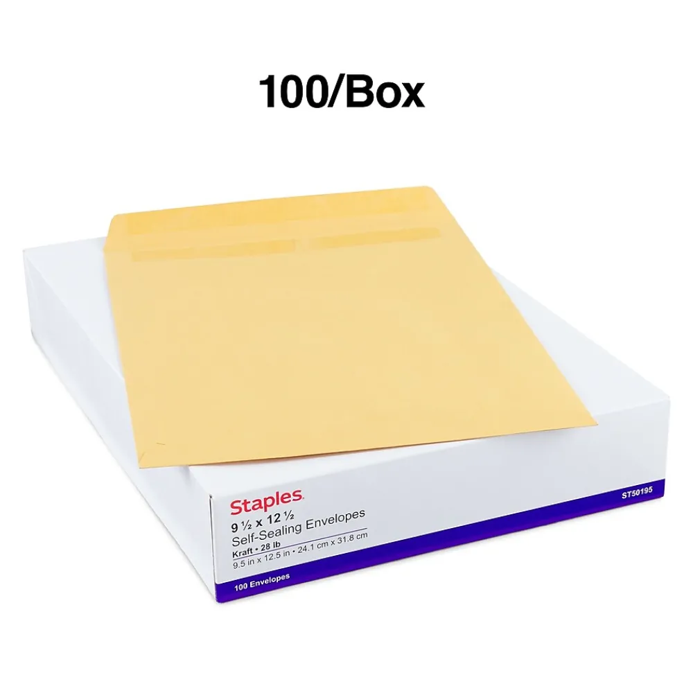 Clearance Staples Self Seal Kraft Catalog Envelopes, 9.5"L x 12.5"H, Brown, 100/Box (SPL381962)