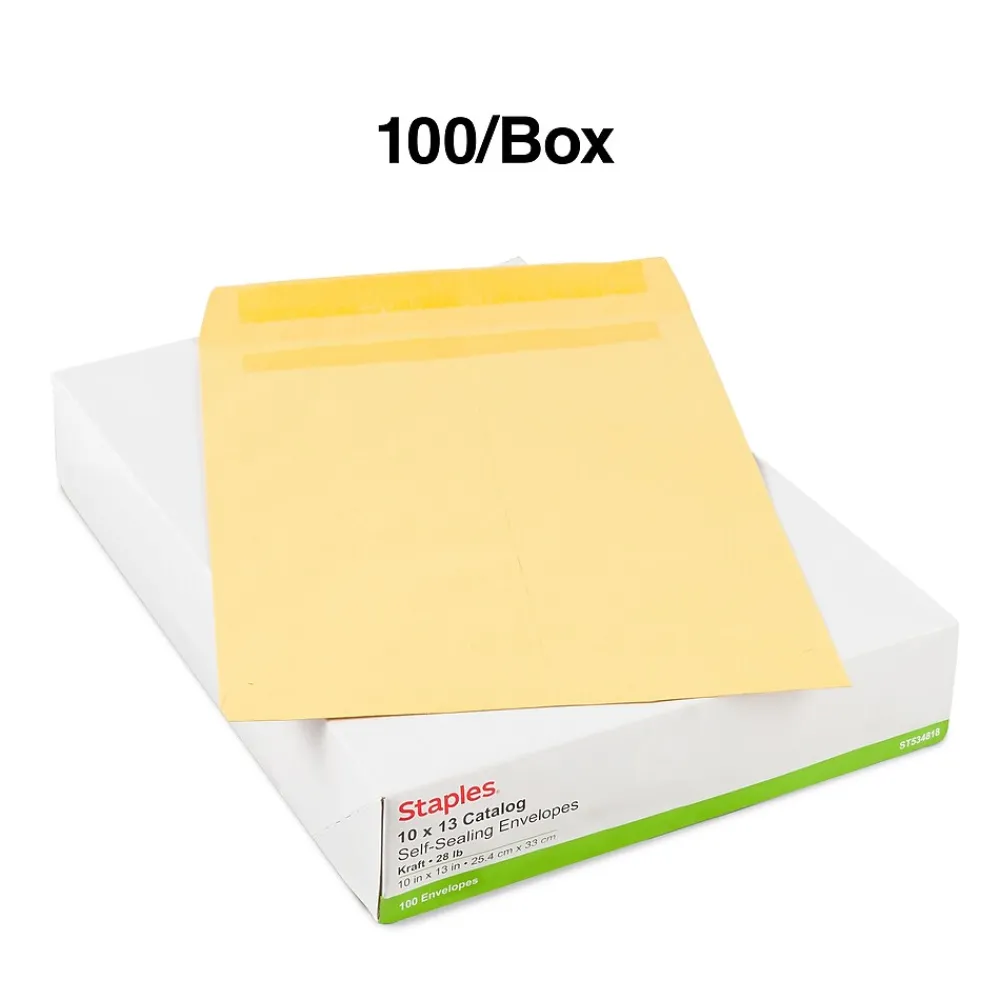 Clearance Staples Self Seal Kraft Catalog Envelopes, 10"L x 13"H, Brown, 100/Box (534818/19022)