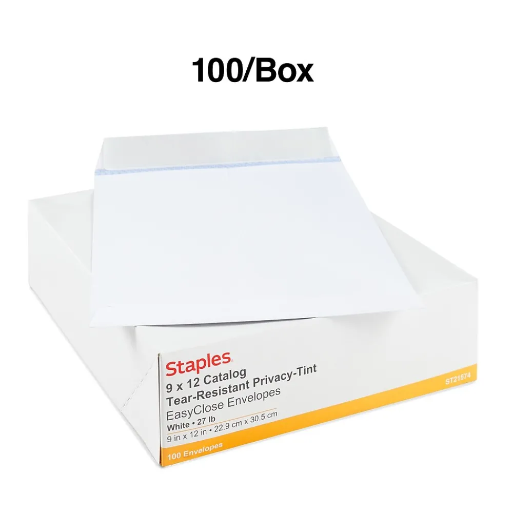 Clearance Staples Self Seal Security Tinted Catalog Envelopes, 9" x 12", White, 100/Box (21574)