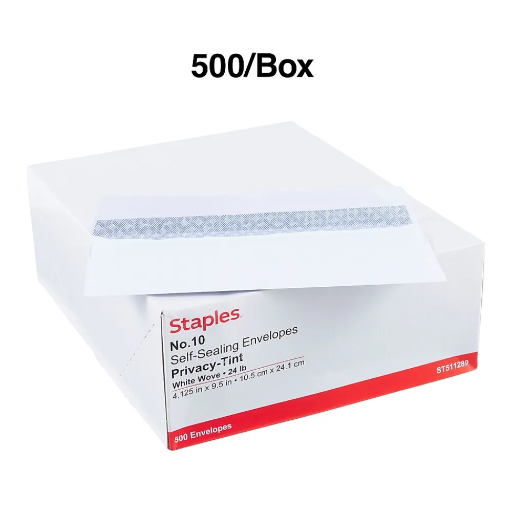 Clearance Staples Self Seal Self Seal Security Tinted #10 Business Envelopes, 4 1/8" x 9 1/2", White, 500/Box (ST511289-CC)