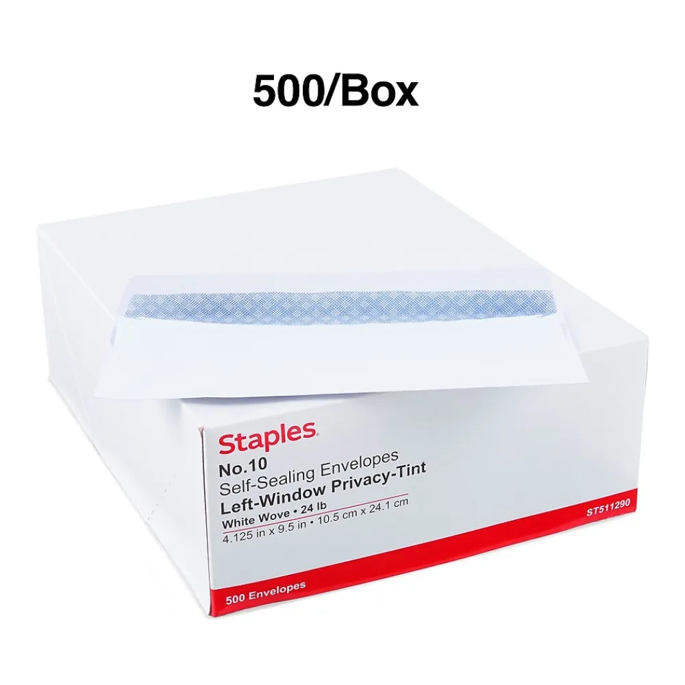 Online Staples Self Seal Self Seal Security Tinted #10 Window Envelopes, 4 1/8" x 9 1/2", White Wove, 500/Box (ST511290-CC)