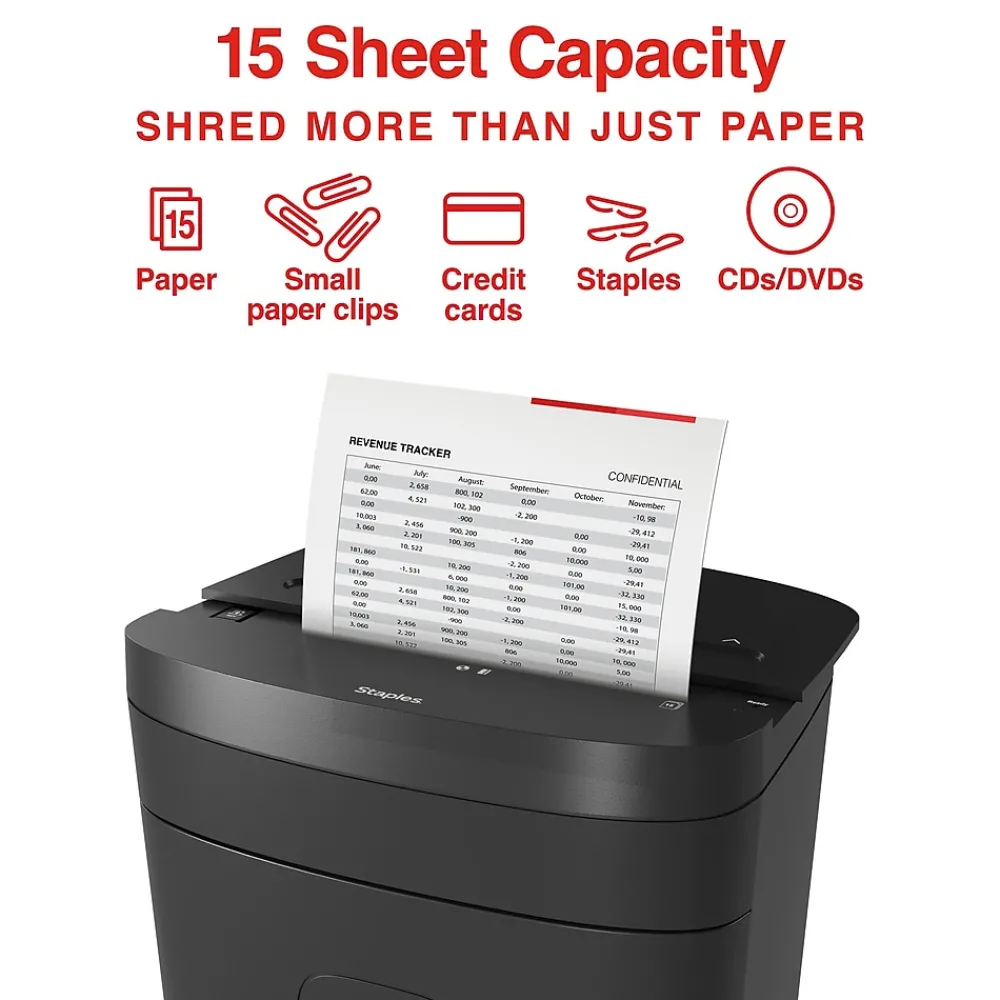 New Staples 15-Sheet Cross-Cut Multi-Media Shredder (ST62154)