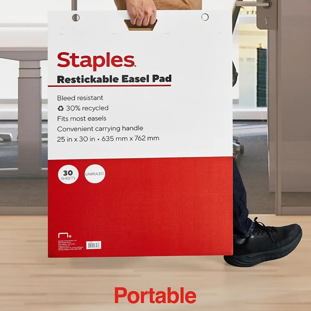 Easel Paper Pads*Staples Stickies Easel Pad, 25" x 30", 30 Sheets/Pad, 2 Pads/Pack (23447)