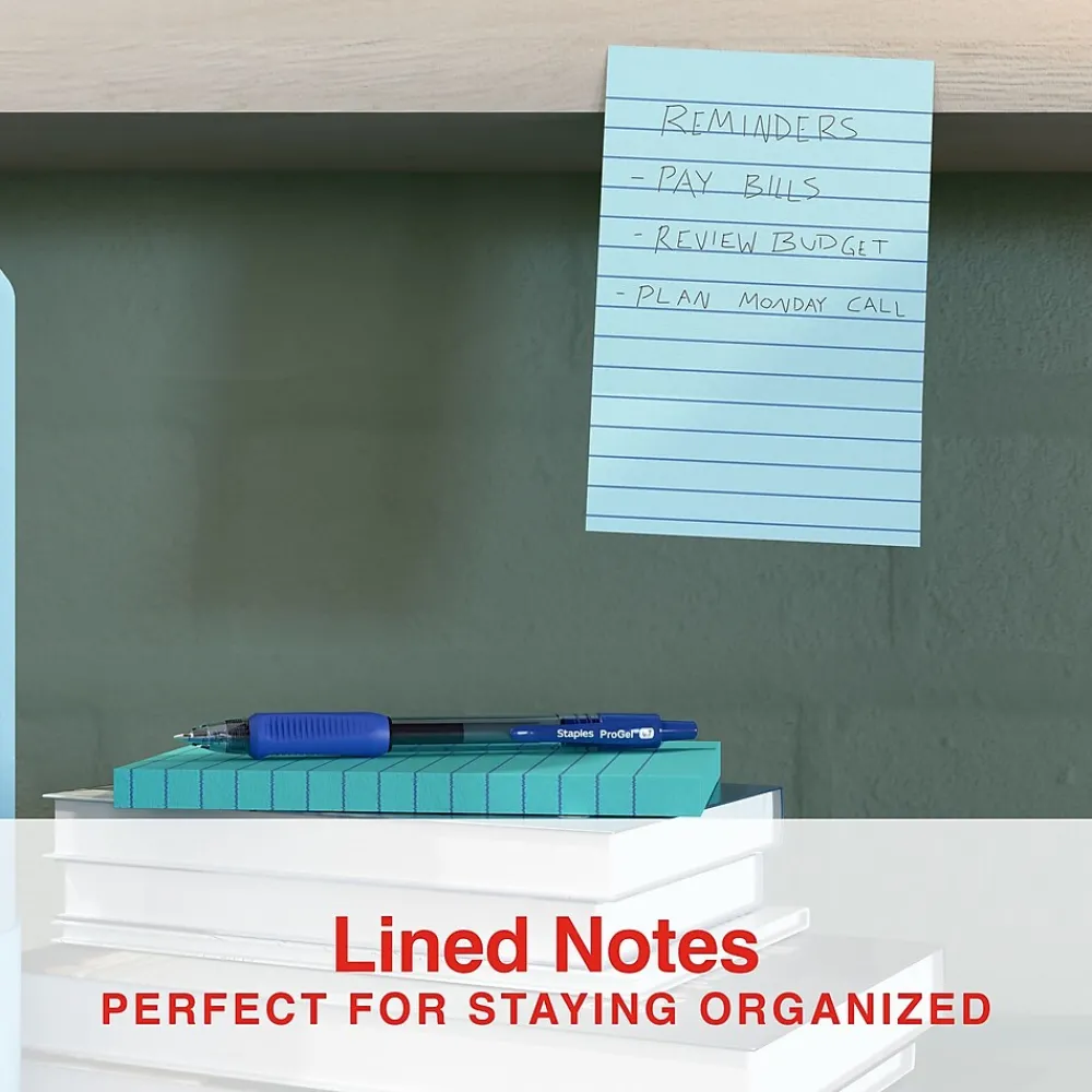 Sticky Notes*Staples Stickies Standard Notes, 4" x 6" Assorted, 100 Sheets/Pad, 5 Pads/Pack (S-46WC5/52573)