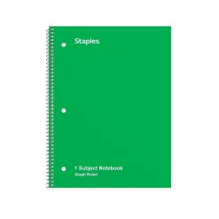 Subject Notebooks|Staples 1-Subject Notebook, 8" x 10.5", Graph Ruled, 70 Sheets, (ST23987C) Green