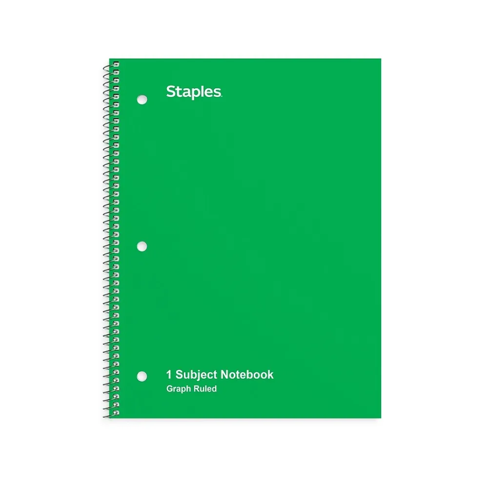 Subject Notebooks|Staples 1-Subject Notebook, 8" x 10.5", Graph Ruled, 70 Sheets, (ST23987C) Green