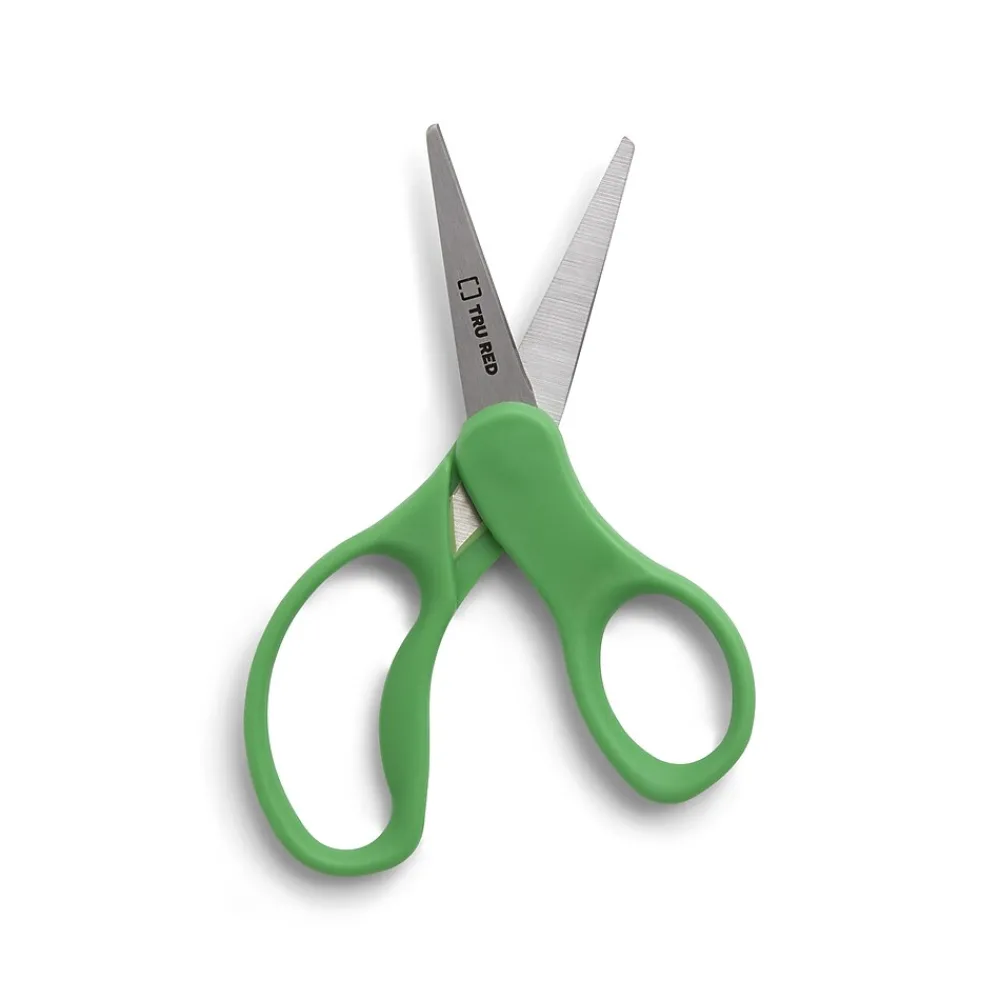 Scissors|Staples Teacher Pack 5" Kids Pointed Tip Stainless Steel Scissors, Straight Handle, Right & Left Handed, 12/Pack (TR55057)