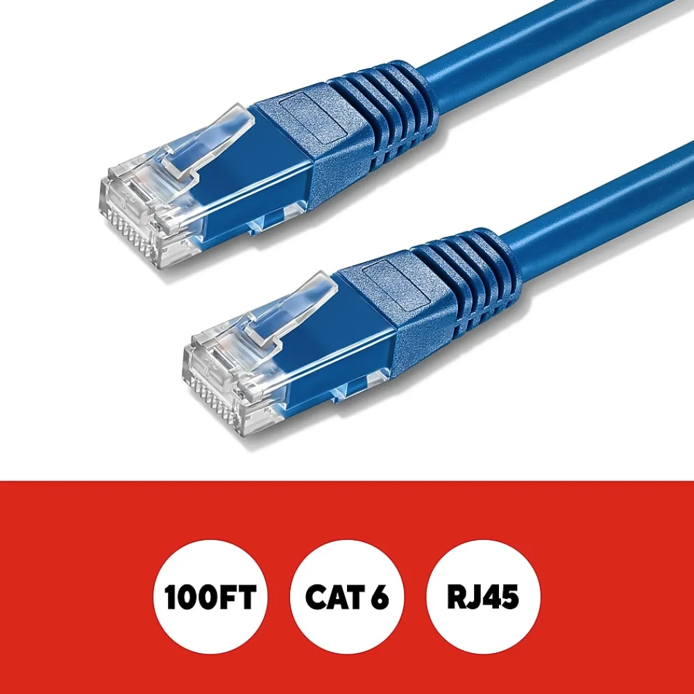 Staples TECH 100' Cat-6 Ethernet Cable, Male to Male, Blue (ST62452)