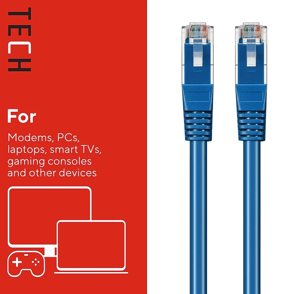 Staples TECH 100' Cat-6 Ethernet Cable, Male to Male, Blue (ST62452)