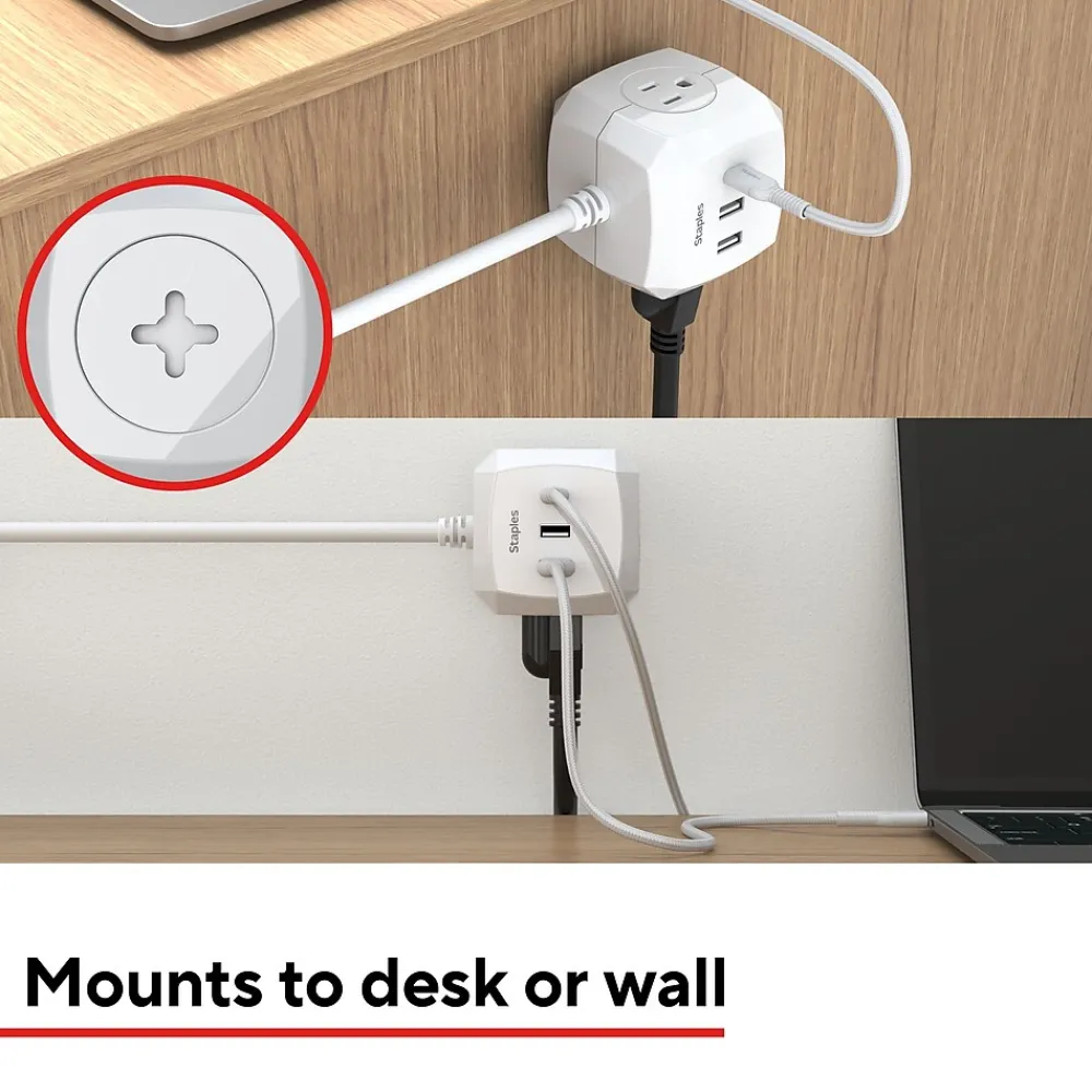 Staples TECH 5' Extension Cord, 3-Outlet, 14 AWG, White (ST62348)