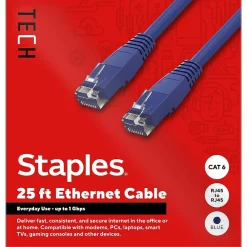 Staples TECH 25 ft. Cat-6 Ethernet Cable, Male to Male, Blue (ST62451)