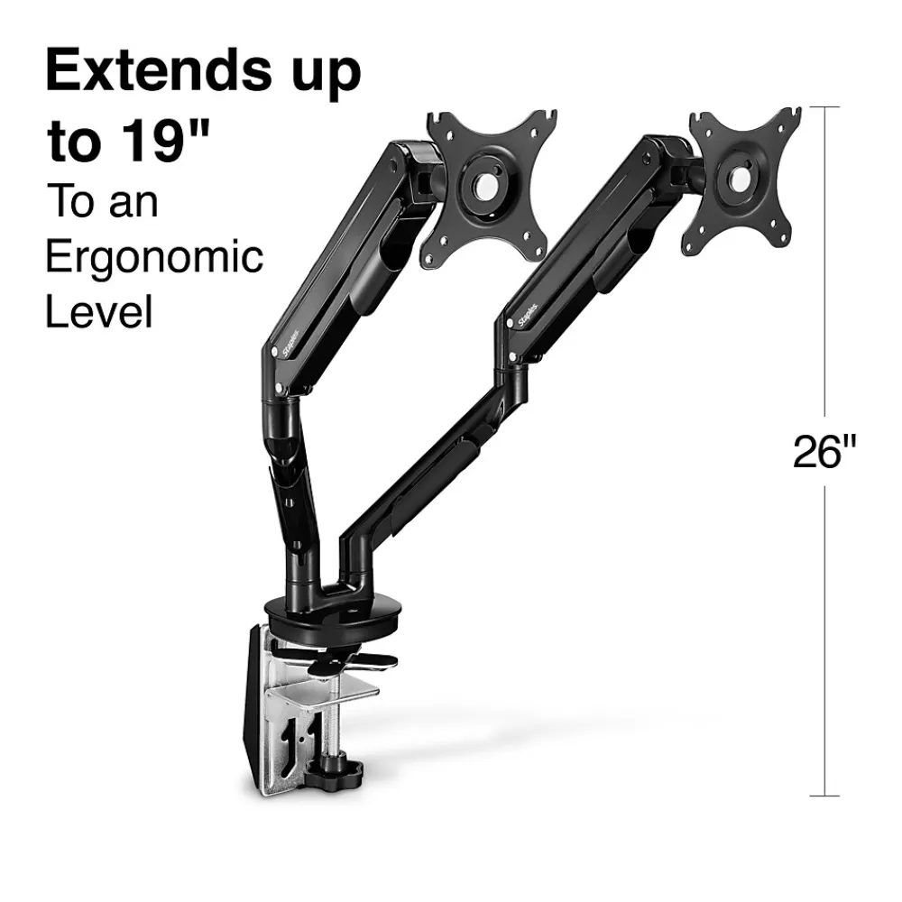 Clearance Staples TECH Adjustable Dual Arms, Up to 30" Monitor, Black (51729-CC)
