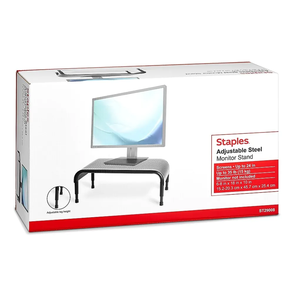 Staples TECH Adjustable Stand, Up to 24" Monitor, Black (29008)