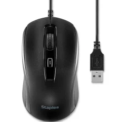 Outlet Staples TECH Ambidextrous Optical USB Mouse, Black (ST62598)