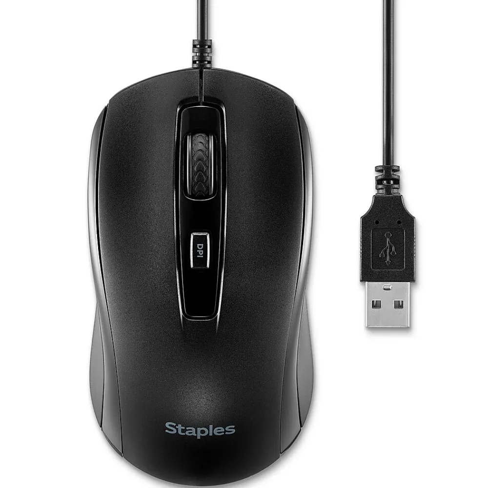 Outlet Staples TECH Ambidextrous Optical USB Mouse, Black (ST62598)