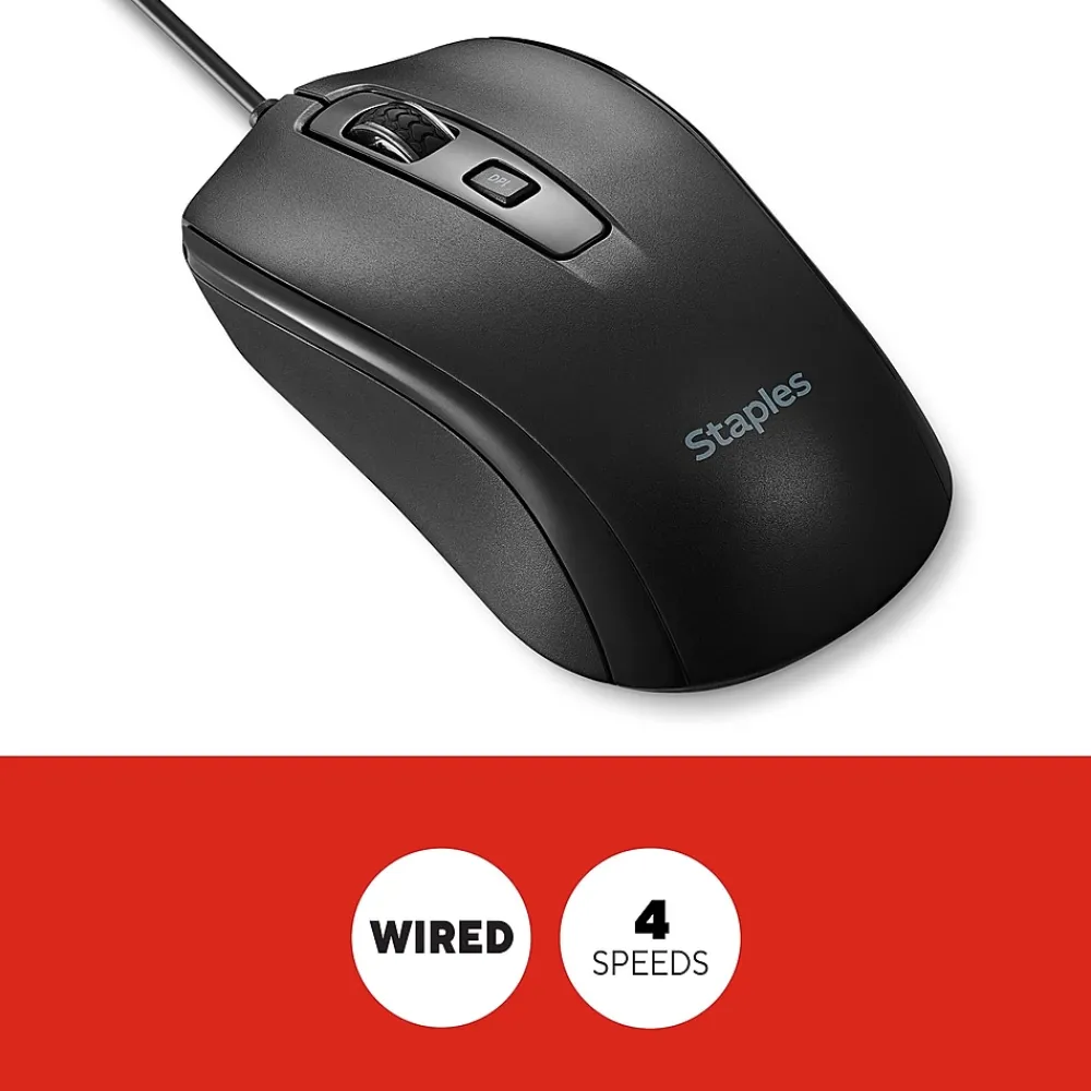 Outlet Staples TECH Ambidextrous Optical USB Mouse, Black (ST62598)