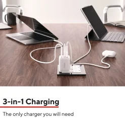 GaN USB-A/USB-C Wall Charger with Cable, 65W, White (ST62326)<Staples TECH
