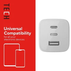 GaN USB-A/USB-C Wall Charger with Cable, 65W, White (ST62326)<Staples TECH