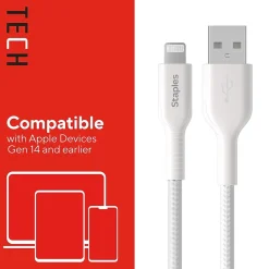 Lightning to USB-A Charging Cable, 6.6 ft., White (ST62331)<Staples TECH Hot