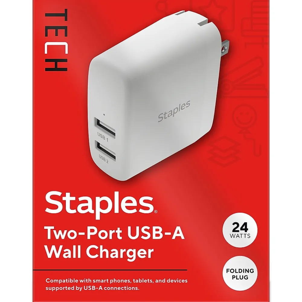 USB-A Wall Charger, 24W, White (ST62318)<Staples TECH Sale
