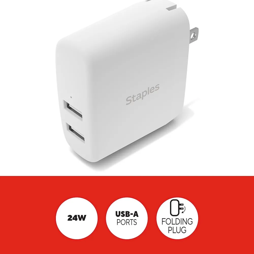 USB-A Wall Charger, 24W, White (ST62318)<Staples TECH Sale