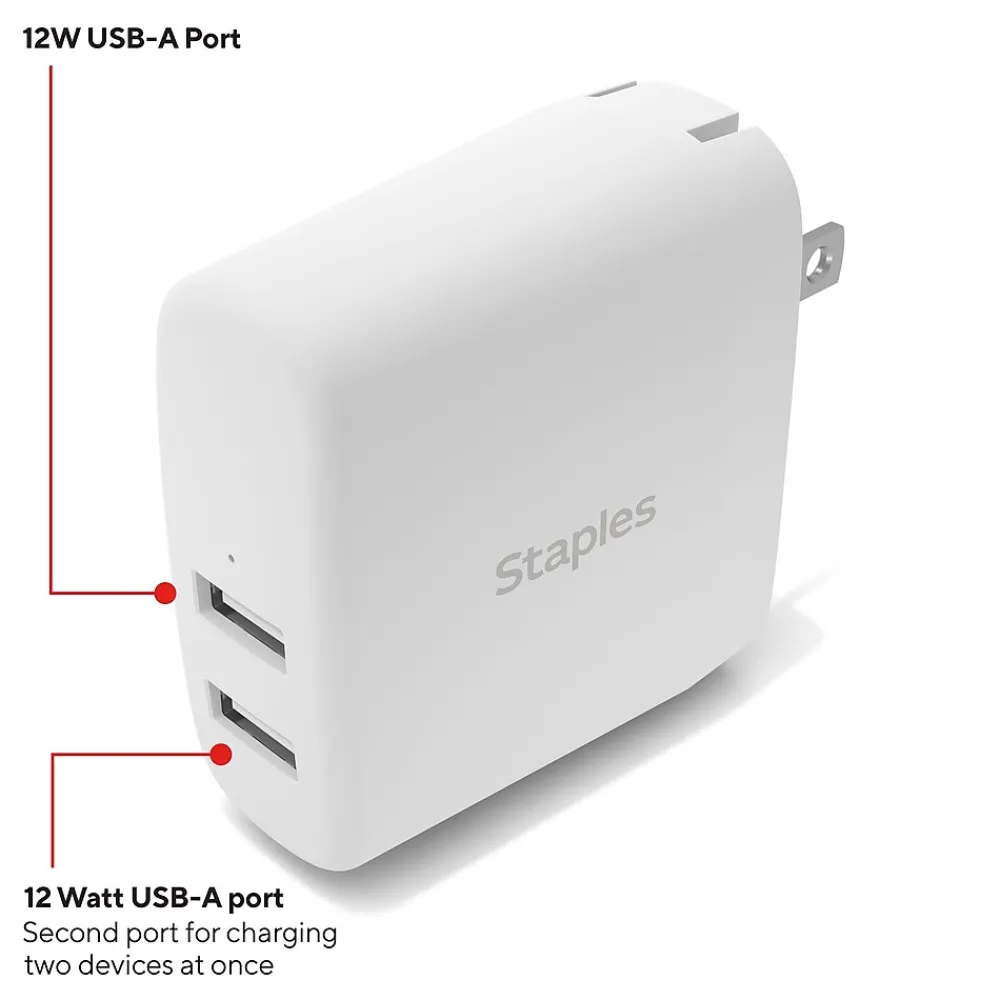 USB-A Wall Charger, 24W, White (ST62318)<Staples TECH Sale