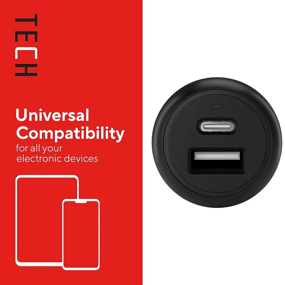 USB-A/USB-C Car Charger, 32W, Black (ST62340)<Staples TECH Outlet