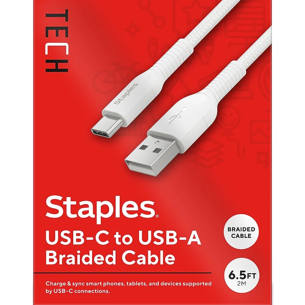 USB-C to USB-A Charging Cable, 6.5 ft., White (ST62338)<Staples TECH Outlet