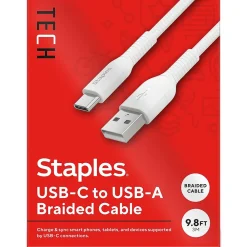 USB-C to USB-A Charging Cable, 9.8 ft., White (ST62339)<Staples TECH Online