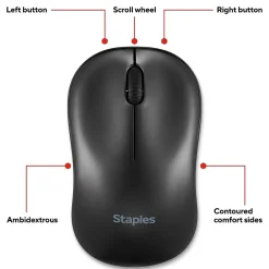 Discount Staples TECH Wireless Ambidextrous Optical USB Mouse, Black (ST62601)