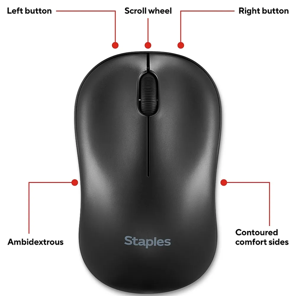 Discount Staples TECH Wireless Ambidextrous Optical USB Mouse, Black (ST62601)