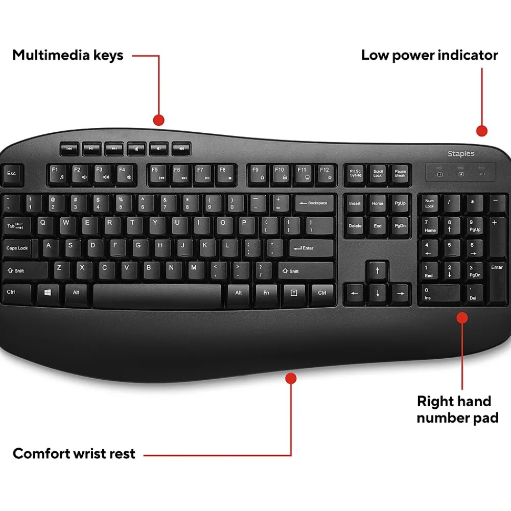 Online Staples TECH Wireless Comfort Keyboard, Black (ST62602)