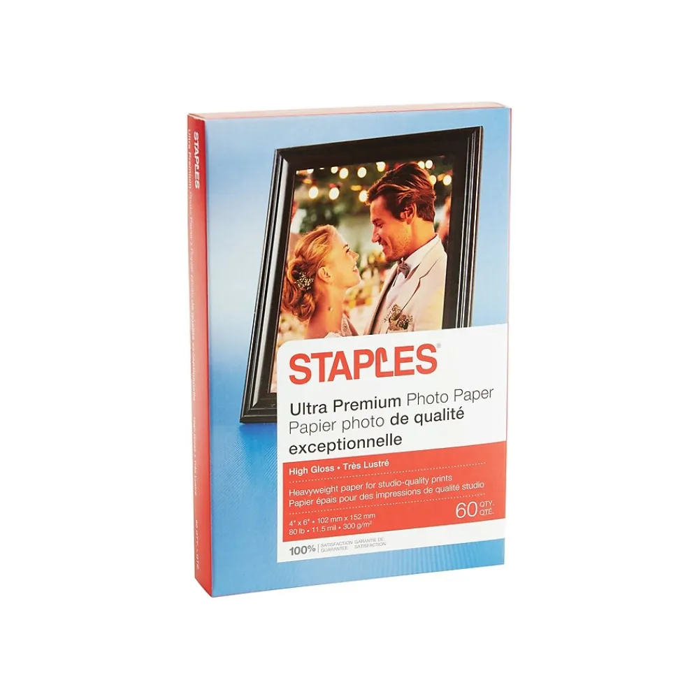 Photo Paper*Staples Ultra Premium Glossy Photo Paper, 4" x 6", 60/Pack (19897-CC)