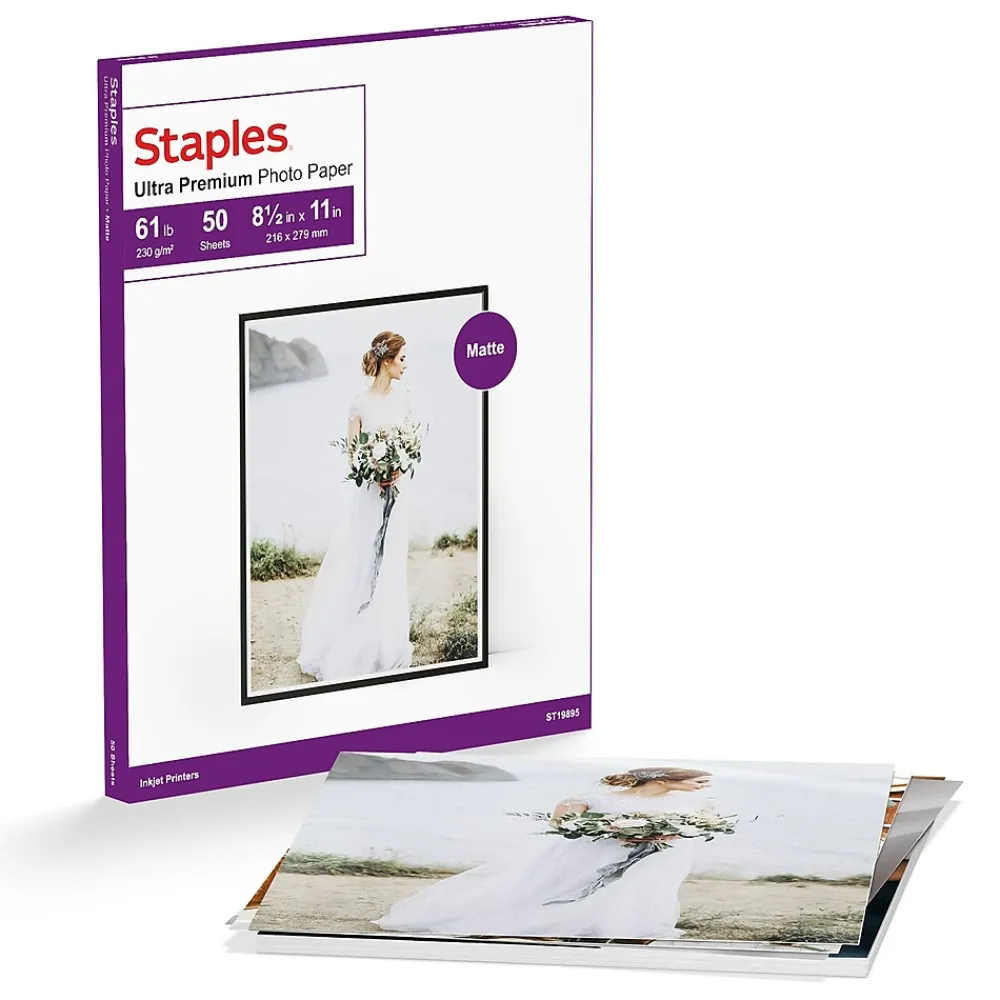 Photo Paper*Staples Ultra Premium Matte Photo Paper, 230 g/m², 8.5"W x 11"L, 50/Pack (19895-CC)