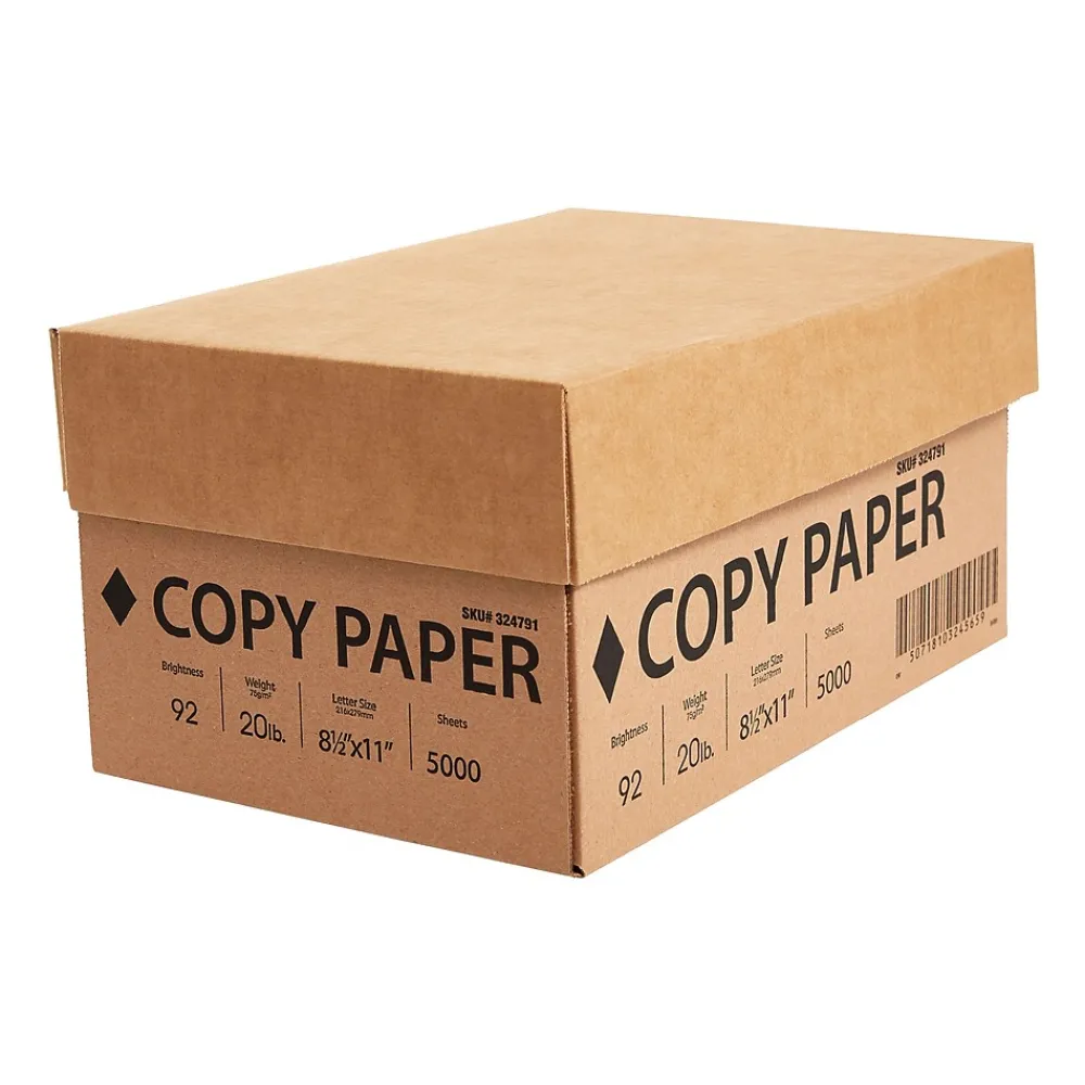 Copy Paper*Staples White Box 8.5" x 11", Copy Paper 20 lbs., 92 Brightness, White, 5000 Sheets/Carton (324791/200230)