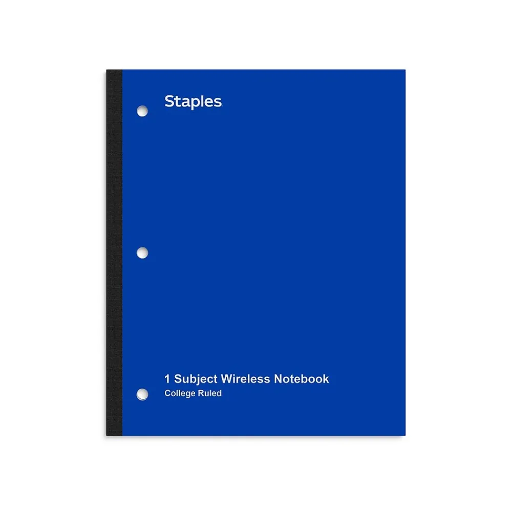 Subject Notebooks|Staples Wireless 1-Subject Notebook, 8.5" x 11", College Ruled, 80 Sheets, (TR58378) Blue