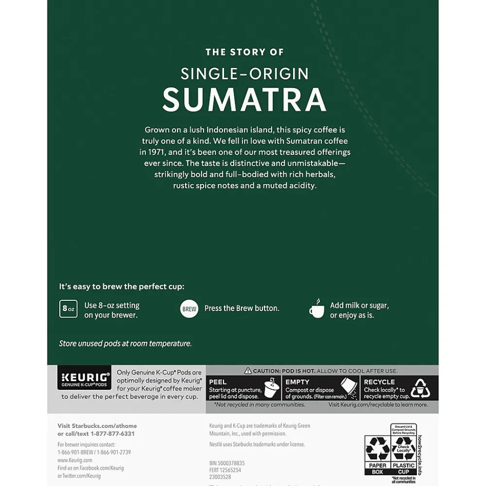Starbucks Sumatra Coffee Keurig® K-Cup® Pods, Dark Roast, 24/Box (SBK22964)