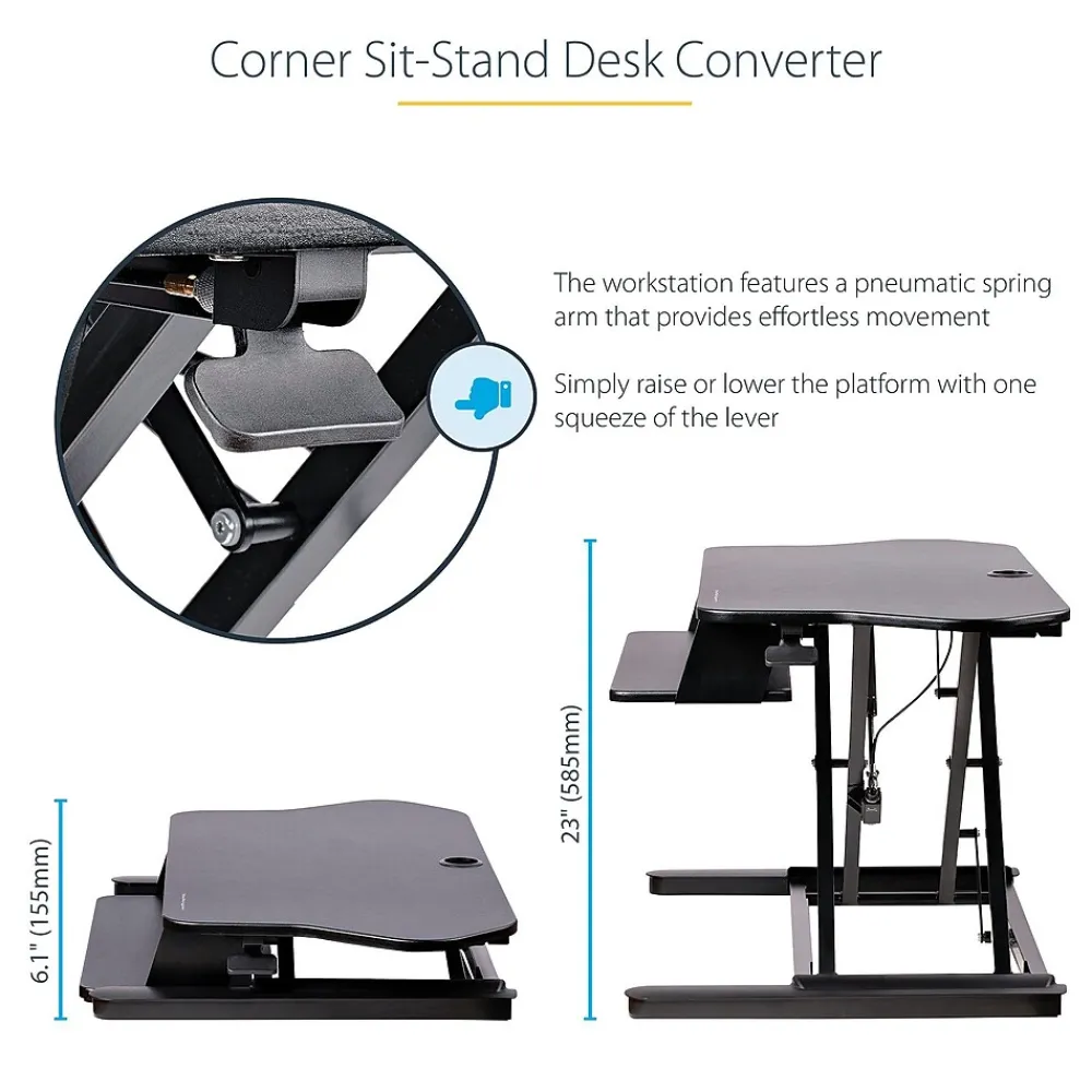 Standing Desks*StarTech Adjustable Large Surface Corner Sit Stand Desk Converter for Dual Monitors, Keyboard Tray, 35" x 21" (ARMSTSCORNR)