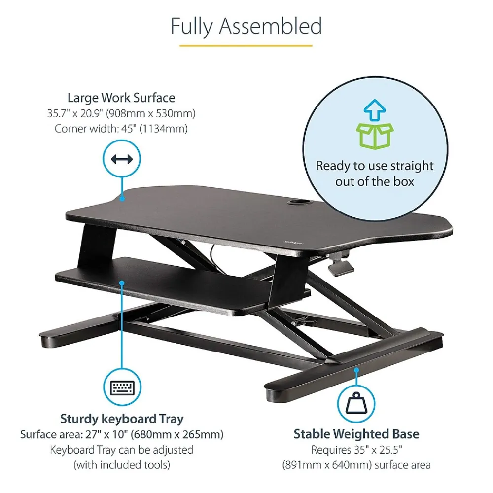 Standing Desks*StarTech Adjustable Large Surface Corner Sit Stand Desk Converter for Dual Monitors, Keyboard Tray, 35" x 21" (ARMSTSCORNR)