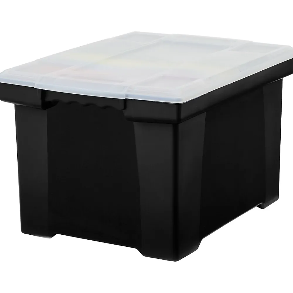 File Storage|Storex Storage Plastic File Tote with Comfort Grips, Letter/Legal Size, Black/Clear (61528U01C)