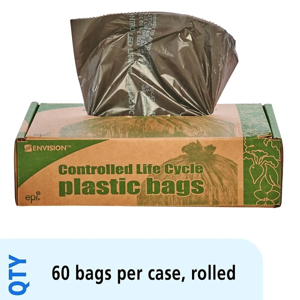 Controlled Life Cycle 30 Gallon Industrial Trash Bag, 30" x 36", Low Density, 0.8 mil, Brown, 60 Bags/Box, 3 Rolls<Stout Hot