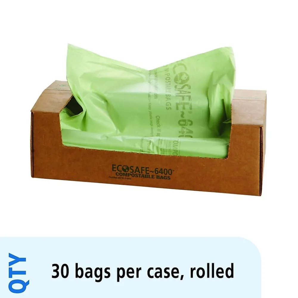 EcoSafe-6400 64 Gallon Compostable Industrial Trash Bag, 48" x 60", Low Density, 0.85 mil, Green, 30 Bags/Box<Stout Outlet