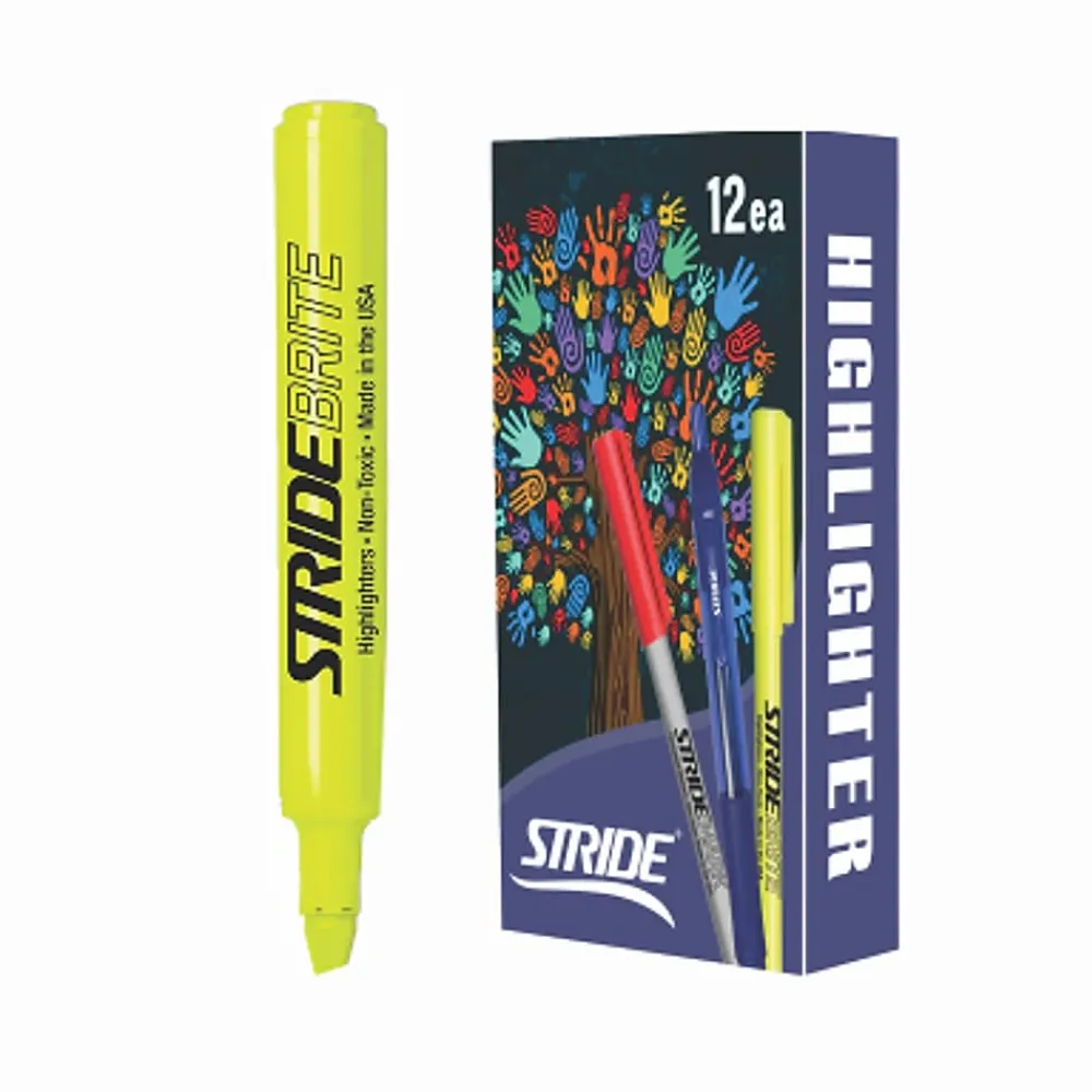 Highlighters|Stride Brite Tank Highlighter, Chisel Tip, Yellow, 12/Box (42005)