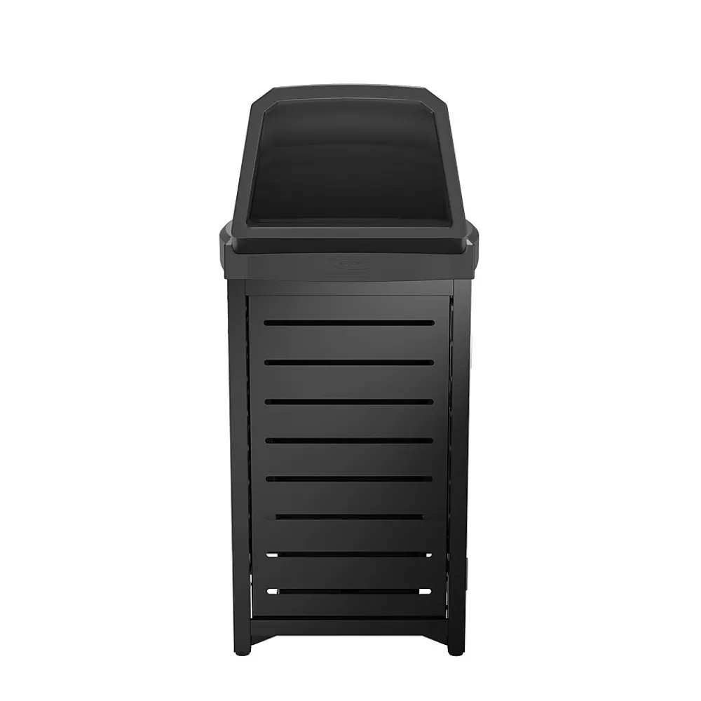 Metal Outdoor Trash Can with Resin Chute Lid, 30 Gallon, Black (MTCSQ305)<Suncast Commercial Online