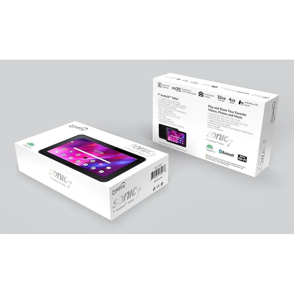Sonic7 7" Tablet, WiFi & Cellular, 32GB Storage, Android 13, Black (SC-3107)<Supersonic New