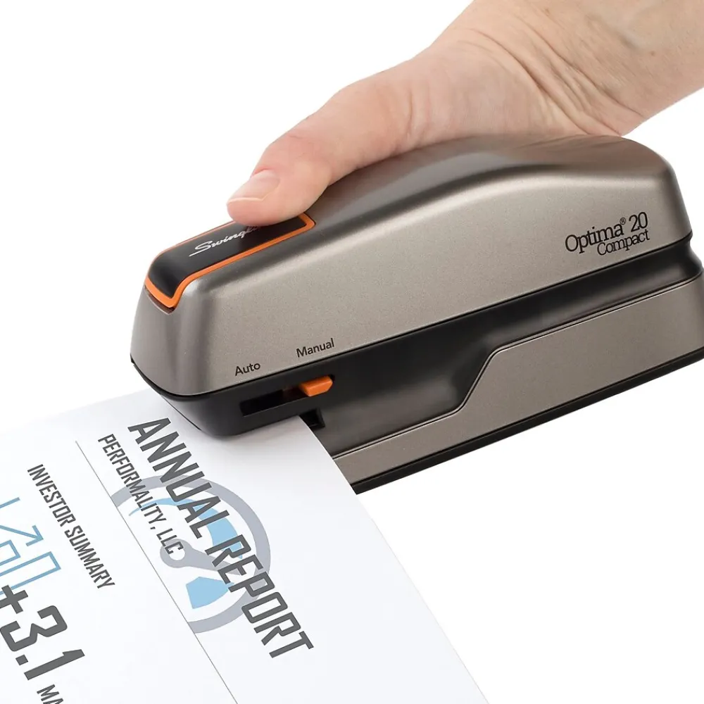 Staplers|Swingline Optima 20 Compact Stapler, 20-Sheet Capacity, Staples Included, Gray/Silver (48207)