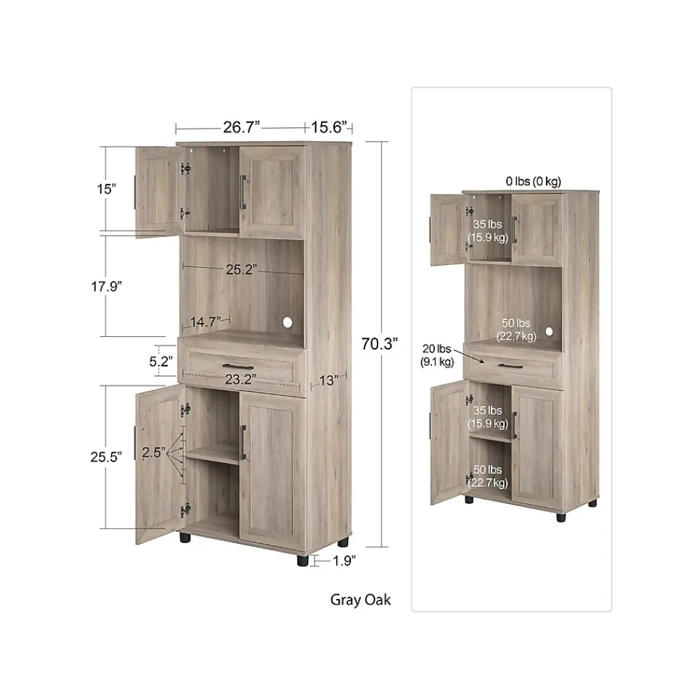 Storage Cabinets*System Build Dwyer 70" Tall Coffee Bar with 4 Shelves, Gray Oak (6383337COM)